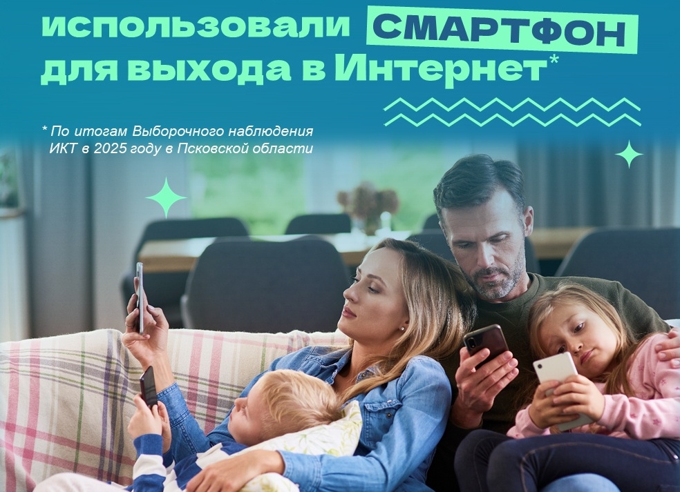 Почти 80% домохозяйств в Псковской области используют мобильный телефон для выхода в интернет